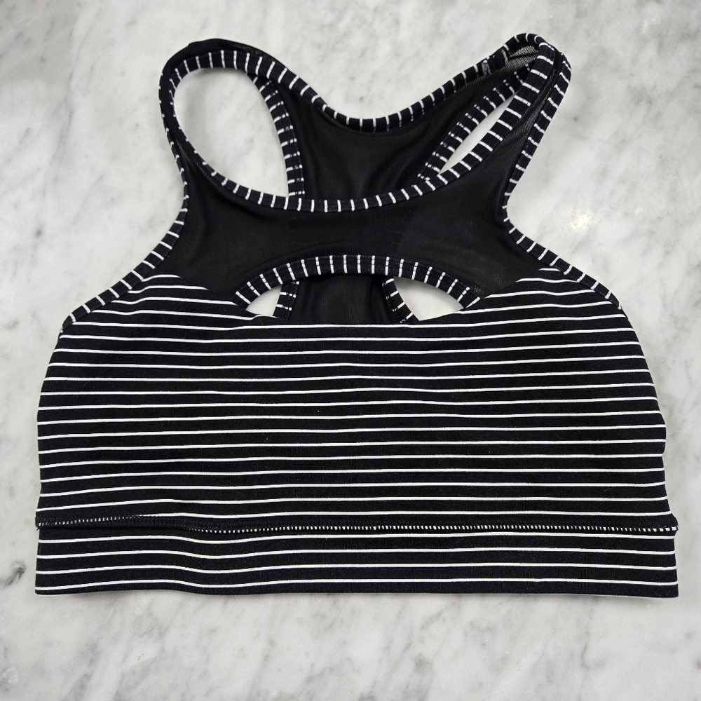 Savage Barbell Jailhouse - Black & White Striped Sports Bra - SZ Small